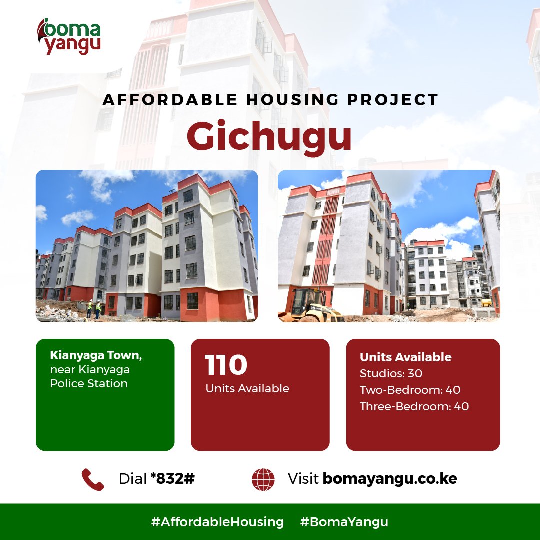 The Affordable Housing Board is currently hosting an Open Day at the Gichugu Affordable Housing Project in Kirinyaga County until Friday. 

If you're in Kirinyaga County and are looking to learn more about how you can take advantage of the Affordable Housing Programme (AHP) visit