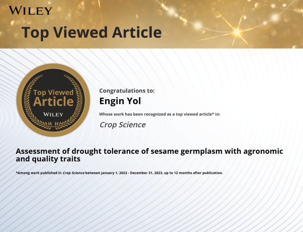 ENGN_YL's tweet photo. The proud moment for our sesame breeding team 🪇Our article has been ranked within the top 10% of the most-viewed papers published by the Crop Science in 2023
#sesame #breeding #TopViewedArticle @wileyinresearch https://t.co/OoYvTGMmB7