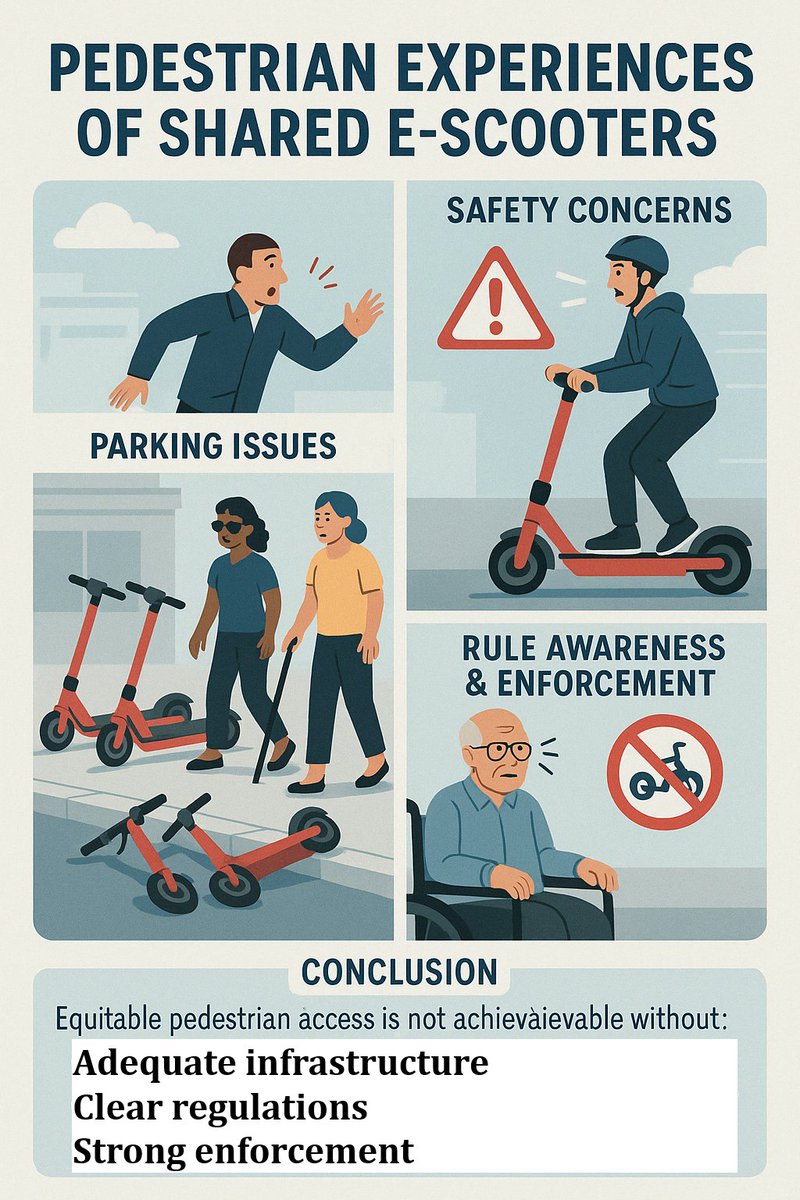 🛴 How do rental e-scooters affect pedestrian safety &amp; access?
🚨 1 in 3 pedestrians feels unsafe or uncomfortable
♿ Disabled people face unique barriers
🛑 Parking &amp; footway use are key issues
🔗 Read more: bit.ly/3RPgPxQ
#Walkability #escooters #pedestrianexperience