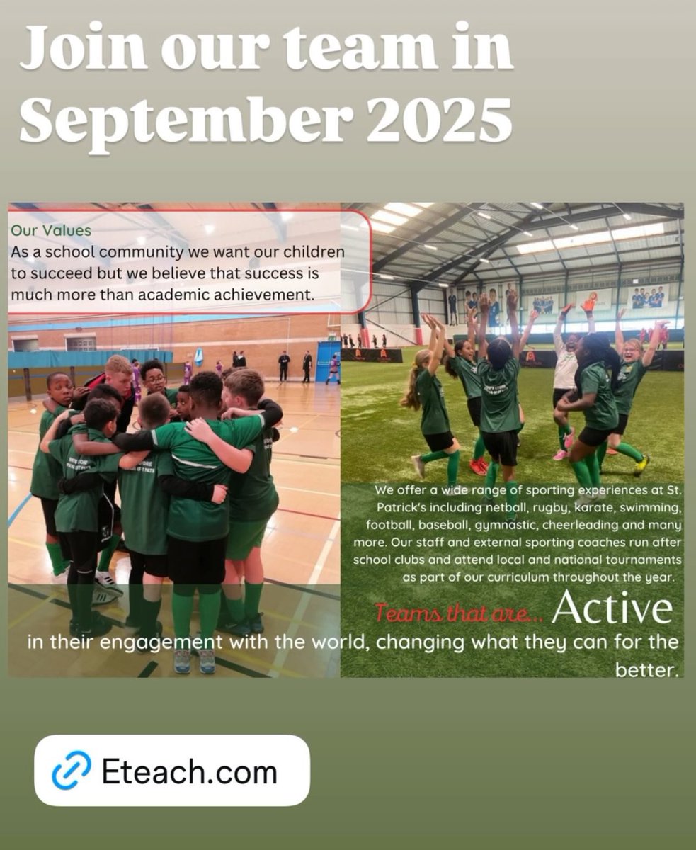 St Patrick's RC Primary School (@stpatscardiff) on Twitter photo We are looking for talented and inspiring teachers to join our team in September 2025. Find out more and apply by visiting e-teach:
eteach.com/jobs?empno=282…
<a href="/grangecardiff/">Grangetown community</a> <a href="/TidyGrangetown/">Keep Grangetown Tidy</a> <a href="/StPatsGrange/">St. Patrick’s Church Grangetown.</a> We are looking for talented and inspiring teachers to join our team in September 2025. Find out more and apply by visiting e-teach:
eteach.com/jobs?empno=282…
<a href="/grangecardiff/">Grangetown community</a> <a href="/TidyGrangetown/">Keep Grangetown Tidy</a> <a href="/StPatsGrange/">St. Patrick’s Church Grangetown.</a>