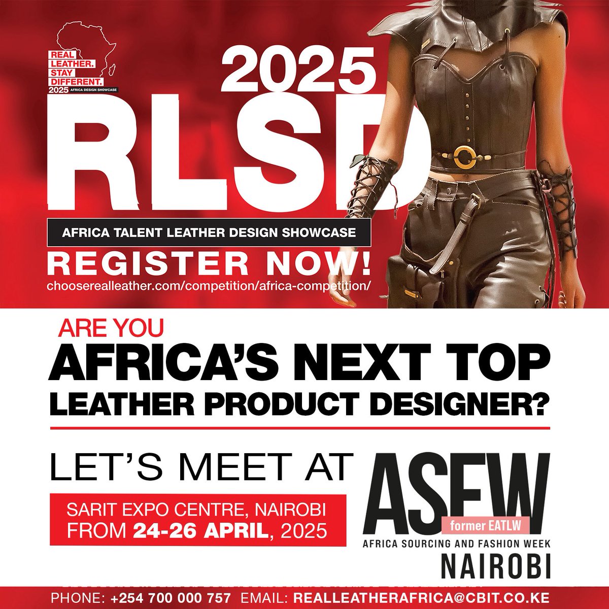 Are you Africa’s next top leather product designer? The RLSD Africa Talent Leather Design Showcase 2025 is running a live registration booth at Africa Sourcing and Fashion Week (ASFW) from 24th–26th April 2025 at the Sarit Expo Centre, Nairobi. Whether you're a seasoned