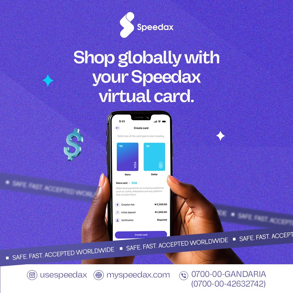 usespeedax's tweet image. Shop globally with your Speedax virtual card. Safe, fast, and accepted worldwide