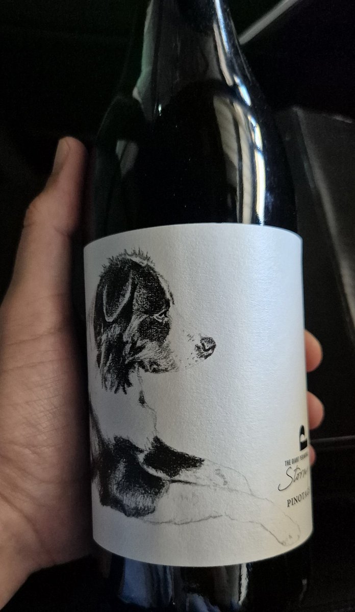 As far as labels go, this one is right up there! 🐶🍷

Giant Periwinkle's 2024 Pinotage - Stormy