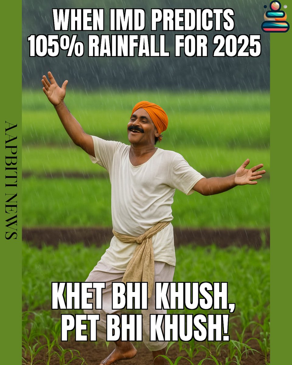 AapbitiInsight's tweet photo. Monsoon 2025 loading with 105% blessings 🌧️🌾
Iss baar pet bhar khushiyan milengi! 💚
Desh ka asli hero - Humara kisan🌿
Follow for more : @AapbitiInsight
#DaredevilBornAgain #dolar #TNGovt #GoldPrice
#KissanKaUtsav #RainRainComeAgain #IMD #Farmers https://t.co/Y1vXYRsM9s