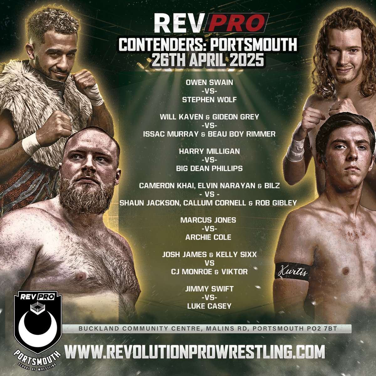 RevProUK's tweet photo. Full card for Next Saturday, April 26th's Contenders show live from the Buckland Community Centre, Portsmouth 

Doors 5.30pm l Bell Time 6.00pm 
Tickets: https://t.co/IeCWpRBJUu https://t.co/HuumXiNfsy