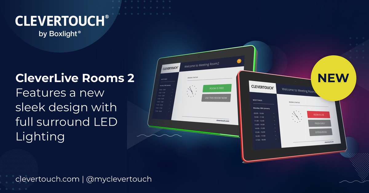 myClevertouch's tweet photo. Our Room Booking panels have had a glow-up!
The new design features full surround LED lighting to see availability at a glance. Green when free, red when in use.
Learn More https://t.co/fMAWlyeyUd

#CleverLiveRooms2 #SmartOffice #RoomBooking #LEDStatus https://t.co/srpAu3fUJs