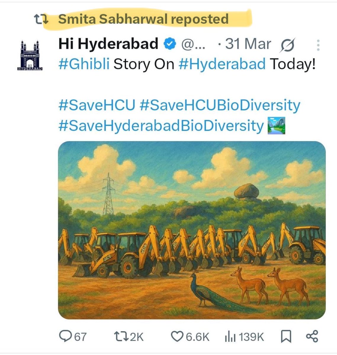 FREE SPEECH - TELANGANA MODEL! 

In probably a first, police booked a case against an IAS for a RETWEET! 

Smitha Sabharwal, IAS, principal secretary of Youth Advancement, Tourism &amp; Culture is the latest to be served notices by the Telangana police. 

The Crime:  She retweeted an