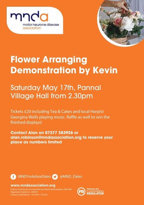 MND Association West Yorkshire (@mnda_westyorks) on Twitter photo FLOWER ARRANGING DEMONSTRATION hosted by Kevin 💐🌸🌹🌼🪻
Join the <a href="/MNDA_Dales/">MNDA Yorkshire Dales</a> as they host a flower arranging demonstration! The afternoon will also consist of tea and cake, as well as a beautiful performance from local harpist, Georgia Wells. FLOWER ARRANGING DEMONSTRATION hosted by Kevin 💐🌸🌹🌼🪻
Join the <a href="/MNDA_Dales/">MNDA Yorkshire Dales</a> as they host a flower arranging demonstration! The afternoon will also consist of tea and cake, as well as a beautiful performance from local harpist, Georgia Wells.