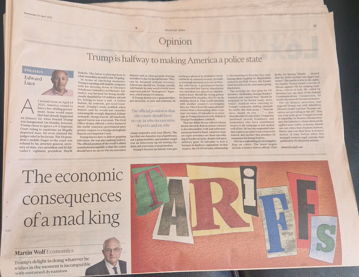 'Trump halfway to making America a police state'

'The economic consequences of a mad king'

These headlines are not from some fringe publication. 

They're from the opinion page of today's <a href="/FT/">Financial Times</a>.

If you weren't worried before now, maybe you should rethink. 

#JoinAUnion