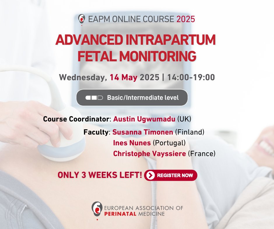 🚨3 weeks left for the highly anticipated Advanced #Intrapartum #Fetal #Monitoring course.

Join us online on Wednesday, 14 May 2025.
Register now👉: bit.ly/Fetal-Monitori…

#obgyn #fetus #fetalmedicine #perinatalmedicine #midwife #laboranddelivery #safebirth