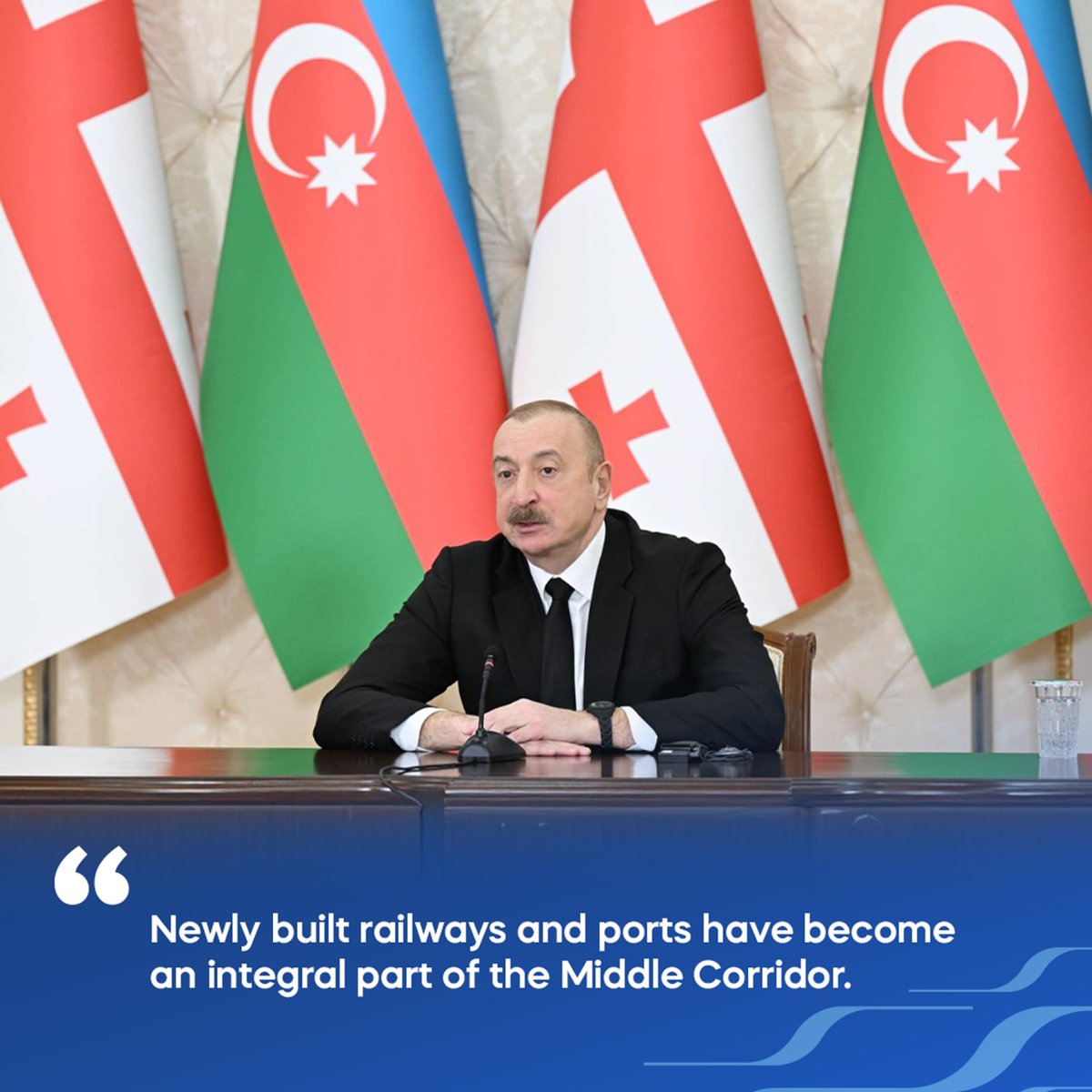 🇦🇿President Ilham Aliyev said at the meeting with 🇬🇪 President Mikheil Kavelashvili that newly built railways &amp; ports have created great synergy in both #Azerbaijan &amp; #Georgia. 

"In fact, they have become an integral part of the #MiddleCorridor. If today we are talking about the