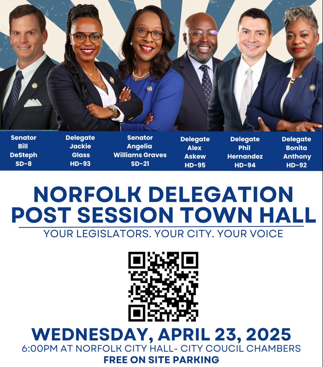 Norfolk! Your legislators want to hear from you.

🗓️ April 23, 6PM
📍 Norfolk City Hall
🚗 Free parking

Post-Session Town Hall: what passed, what’s next, and how it impacts YOU.
Let’s talk.