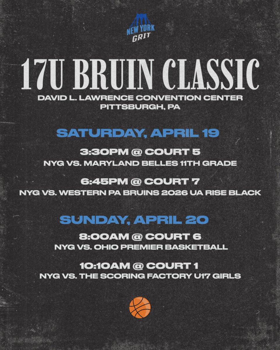 Next stop: Pittsburgh🏀✨
Our 17U squad is heading to the Bruin Classic at the David L. Lawrence Convention Center this weekend. Check the schedule and pull up if you’re in the area—let’s get it!

#BruinClassic #GRIT