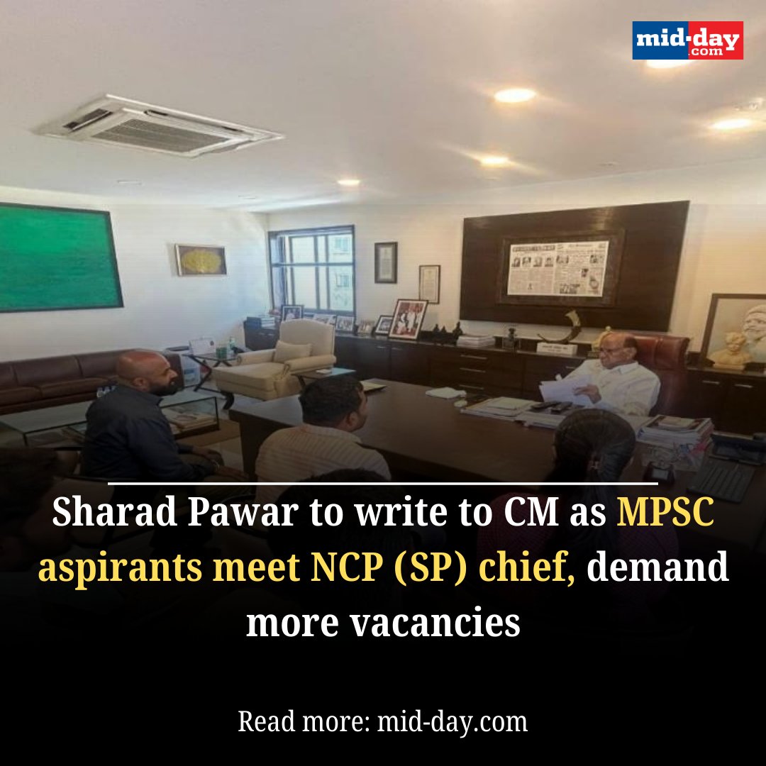 mid_day's tweet image. NCP (SP) chief Sharad Pawar supports the demand to increase vacancies for the Joint Preliminary Examination Combine (JPE), being held by MPSC after 2 years. Says the aspirants' demand is “justified.”

#SharadPawar #MPSC #MaharashtraJobs #JPE2025 #JobAspirants #NCP…