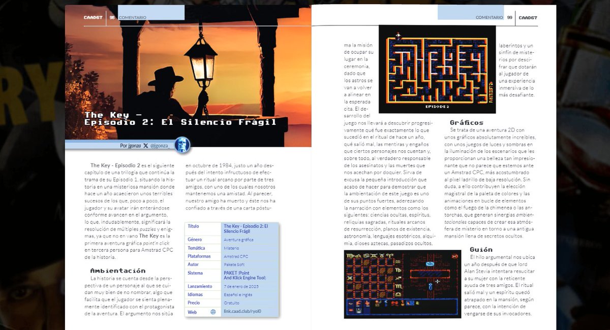 En la última edición del CAAD (tercera edad, número 67) me podréis encontrar infiltrado de nuevo como redactor con un análisis de 5 páginas del Episodio 2 de "The Key", aventura gráfica para Amstrad CPC y desde 64KB RAM. Agradecimientos para <a href="/caad_es/">Club de Aventuras AD</a>, <a href="/jsureda/">Jordi Sureda</a> y <a href="/santiontanonMSX/">Santiago Ontanon</a>