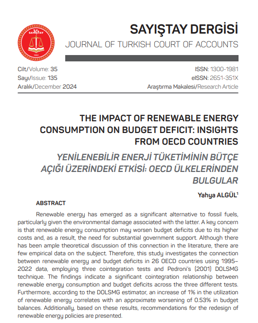 The Impact of Renewable Energy Consumption on Budget Deficit: Insights from OECD Countries

📰Journal of Turkish Court of Accounts, Issue 135

🔗dergi.sayistay.gov.tr/files/5716_M5.…