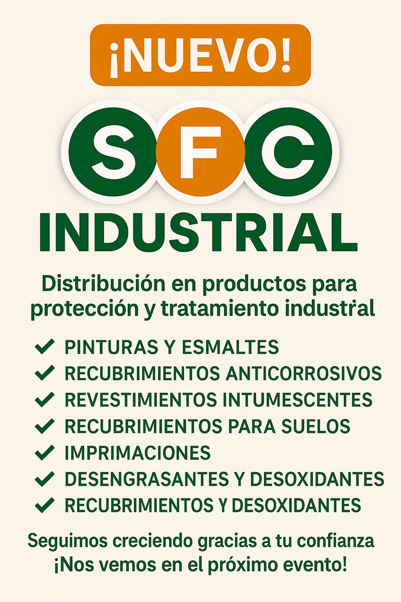 SuberFincas's tweet photo. 🆕 ¡NUEVA LÍNEA INDUSTRIAL EN SFC!

¿Qué ofrecemos?

✅ Pinturas y esmaltes
✅ Recubrimientos anticorrosivos
✅ Revestimientos intumescentes
✅ Recubrimientos para suelos
✅ Imprimaciones
✅ Desengrasantes y desoxidantes
✅ Otros …

🧑‍🔧 ¿Necesitás asesoramiento técnico? https://t.co/uwdUAf1YXo