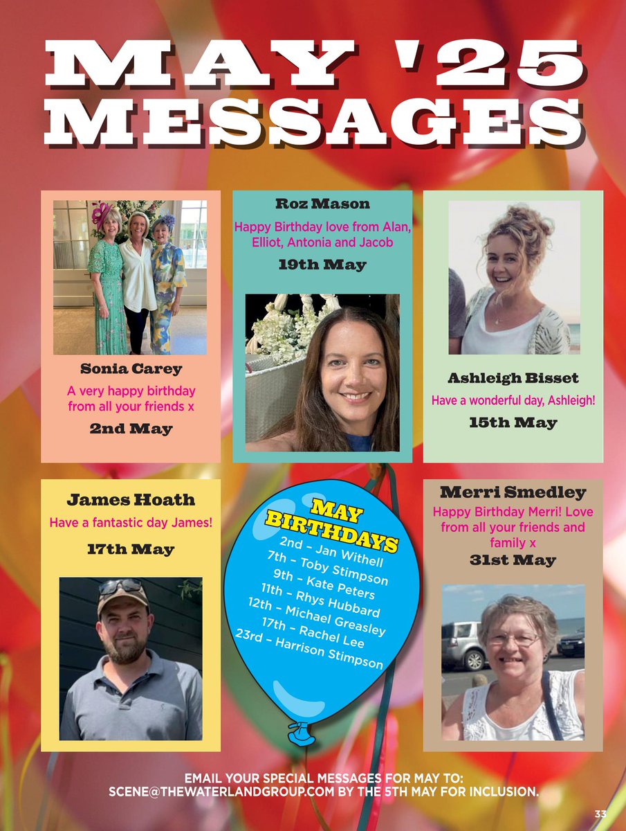 Happy Birthday to everyone celebrating in May! 🥳

Don't forget to send in your June messages and pictures, including Fathers Day messages, to scene@thewaterlandgroup.com by 5th May to be included free of charge!

#FathersDay #happybirthday #WellDone #ThankYou #Congratulations