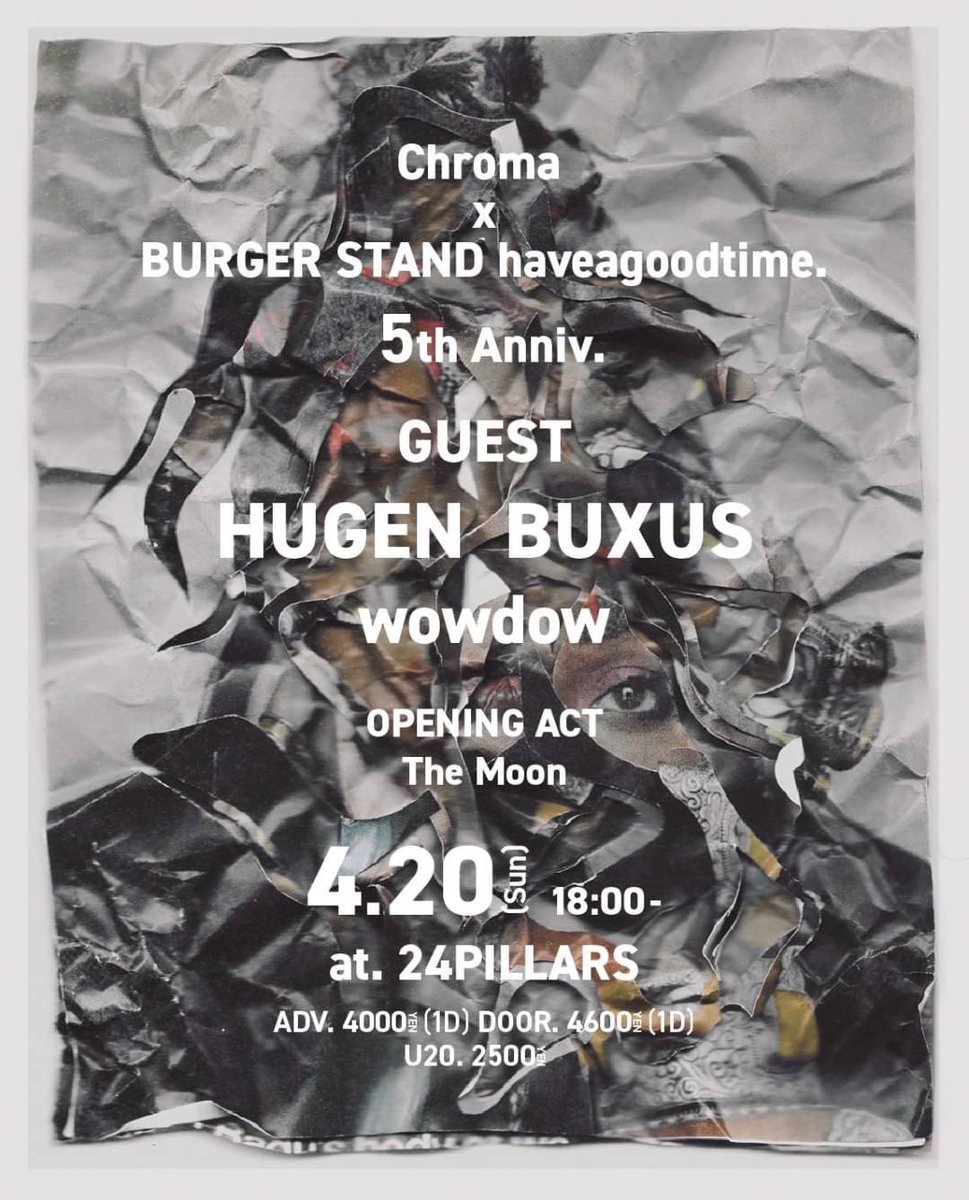 _wowdow's tweet image. 🅝🅔🅧🅣

4/20(日) 📍24PILLARS

"Chroma×haveagoodtime. 5th Anniv "

w/ HUGEN・BUXUS・The Moon (O.A.) and more...

タイムテーブルも公開🪩

チケットはツリーのURLより受付中！🍔