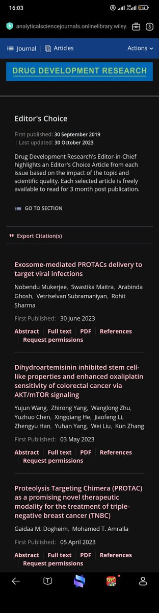 Jeee5232's tweet photo. I am #delighted and #proud to share that our #article  discussing PROTACs as treatment option in TNBChas been chosen as #Editor_choice in addition to being a #Top_viewed_article in #Drug_Development_Research journal by  @WileyGlobal publisher. https://t.co/ryg32HDZYo