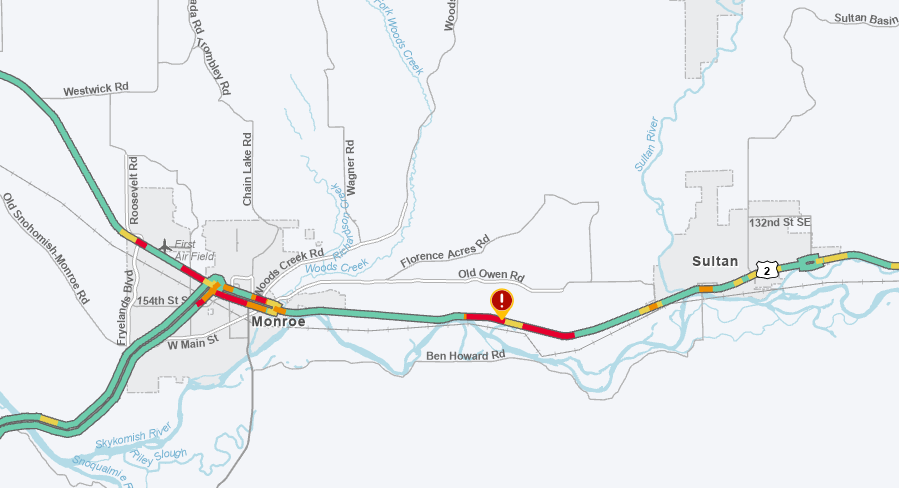 UPDATE #1: US 2 FULLY BLOCKED EAST OF MONROE FOR COLLISION

Both directions of US 2 at Fern Bluff Rc (MP 19) east of Monroe is blocked for a collision.

Incident Response, State Patrol and Fire are at the scene. There is no ETA for reopening, use ALTERNATE routes. <a href="/MonroePolice/">Monroe Police Department</a>