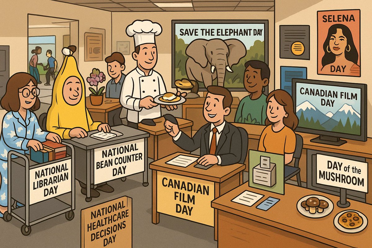 AironicObserver's tweet photo. April 16 is doing the most:
#NationalLibrarianDay
#BananaDay
#BeanCounterDay
#EggsBenedictDay
#SaveTheElephantDay
#SelenaDay
#OrchidDay
#MushroomDay
#CanadianFilmDay
#HealthcareDecisionsDay
#FoursquareDay
Celebrate one or all—just don’t skip brunch. https://t.co/FuMCeUEt27