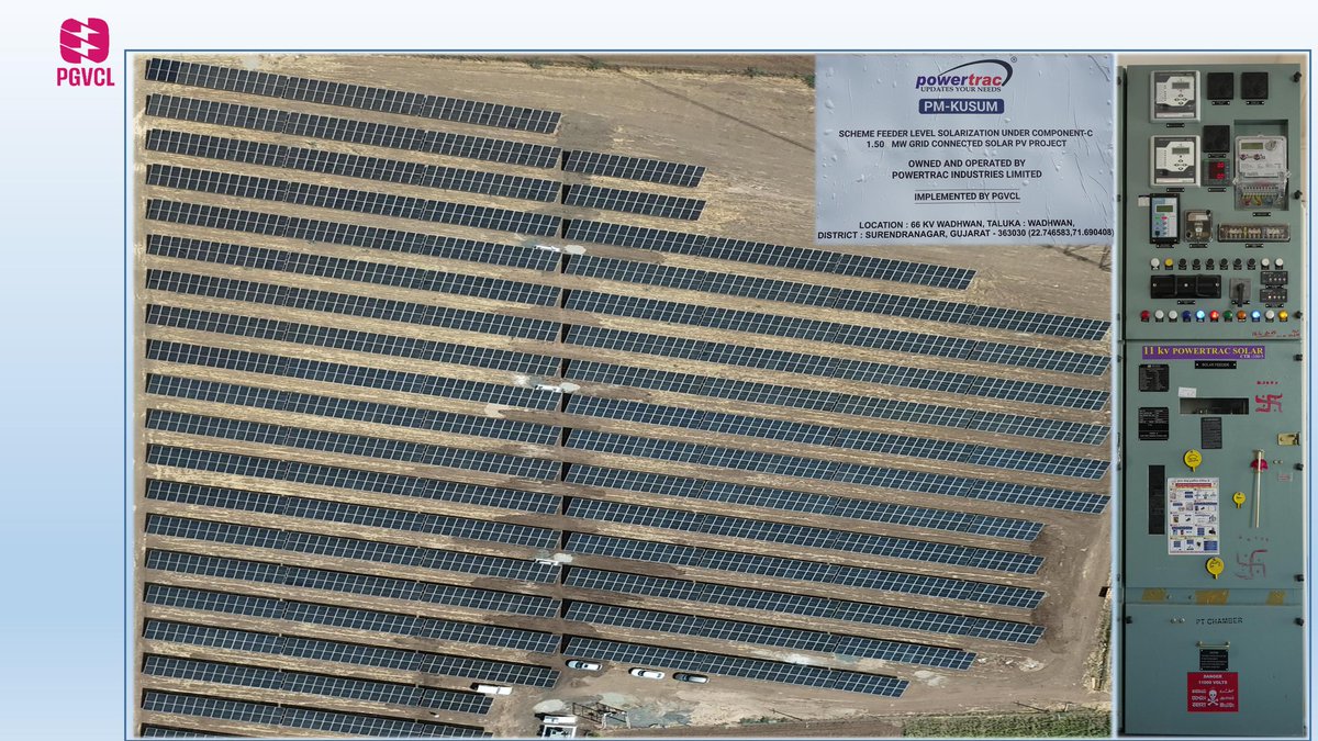 PGVCL Official (@paschimgujvcl) on Twitter photo Heading towards goal of green energy, PGVCL, by adding 3 more plants of 11.5 MW today, has achieved another milestone of commissing of commulative 200+ MW capacity under the PM KUSUM Component- C-Feeder Level Solarization scheme of MNRE.
<a href="/mnreindia/">Ministry of New and Renewable Energy (MNRE)</a> <a href="/MinOfPower/">Ministry of Power</a> <a href="/CMOGuj/">CMO Gujarat</a> Heading towards goal of green energy, PGVCL, by adding 3 more plants of 11.5 MW today, has achieved another milestone of commissing of commulative 200+ MW capacity under the PM KUSUM Component- C-Feeder Level Solarization scheme of MNRE.
<a href="/mnreindia/">Ministry of New and Renewable Energy (MNRE)</a> <a href="/MinOfPower/">Ministry of Power</a> <a href="/CMOGuj/">CMO Gujarat</a>