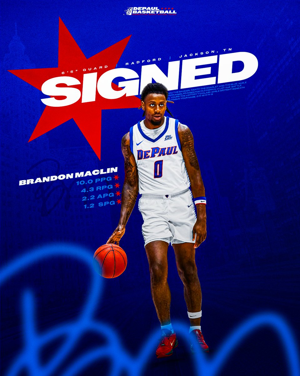 DePaul Basketball (@depaulhoops) on Twitter photo Locked in.
Excited to welcome <a href="/IamBMac11/">Brandon Maclin 🧛🏽</a> to DePaul!
📰 ow.ly/sZu650VBMA8
#BlueGrit 🔵😈 Locked in.
Excited to welcome <a href="/IamBMac11/">Brandon Maclin 🧛🏽</a> to DePaul!
📰 ow.ly/sZu650VBMA8
#BlueGrit 🔵😈