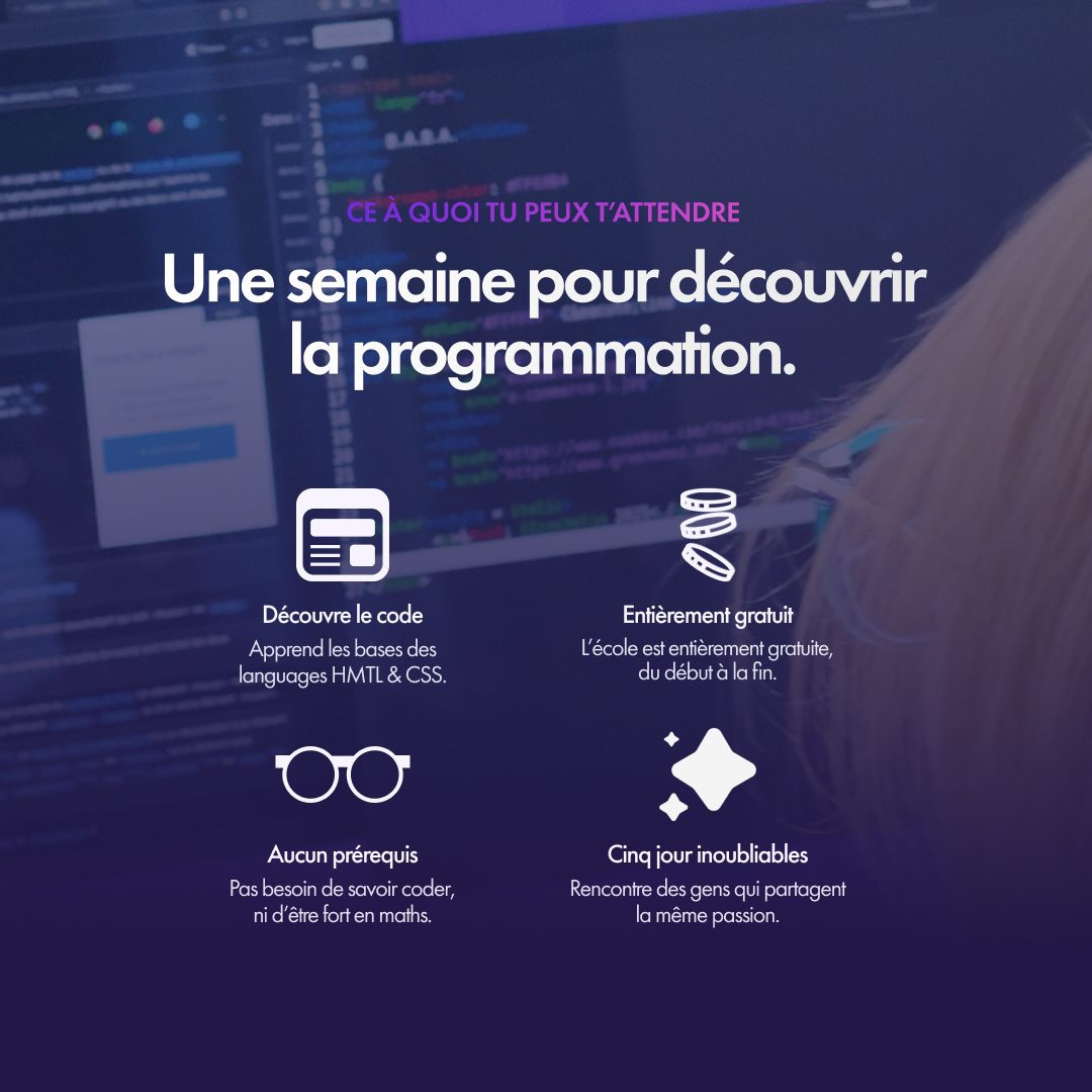 42born2code's tweet image. 💻 Cinq jours pour découvrir le code : bienvenue à la Piscine Discovery !

🗓️ Les deux prochaines sessions sont déjà ouvertes en Mai et en Juin.

➡️ Qu’attends-tu pour prendre ta place ? À tout de suite sur discovery.42paris.fr !

#42Paris #42Discovery
