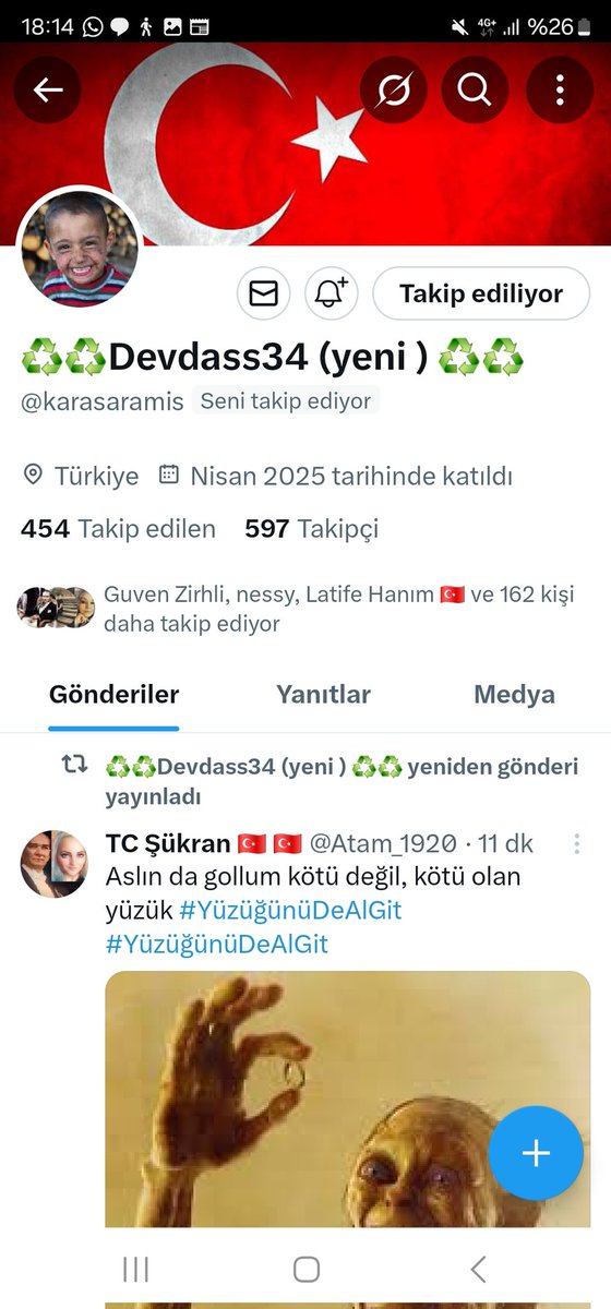 Üst üste hesabına erişim engeli gelen dostumuz <a href="/karasaramis/">♻️♻️Devdas34♻️♻️</a> 'a takip desteği rica ediyorum 🙏
Unutmayın ki birlikte güçlüyüz💪