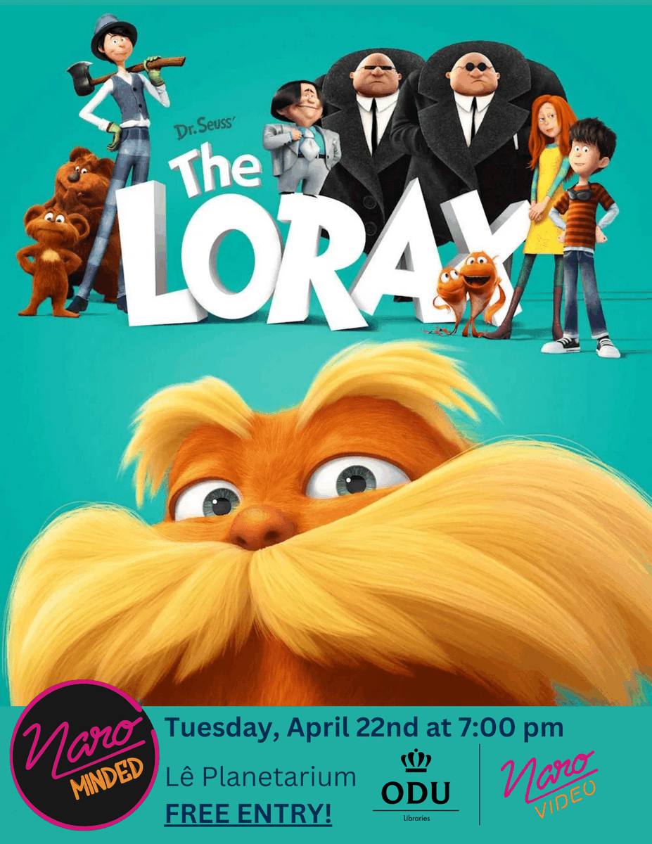 ODU Libraries (@odulibraries) on Twitter photo NEXT WEEK FOR EARTH DAY, join us that Tuesday, April 22 at 7pm @oduplanetarium for the FREE screening of THE LORAX!! 📽️🌍 #NaroMinded
<a href="/NaroVideo/">Naro Video @ ODU Libraries</a>
Location & parking info: bit.ly/3SWGx3p NEXT WEEK FOR EARTH DAY, join us that Tuesday, April 22 at 7pm @oduplanetarium for the FREE screening of THE LORAX!! 📽️🌍 #NaroMinded
<a href="/NaroVideo/">Naro Video @ ODU Libraries</a>
Location & parking info: bit.ly/3SWGx3p
