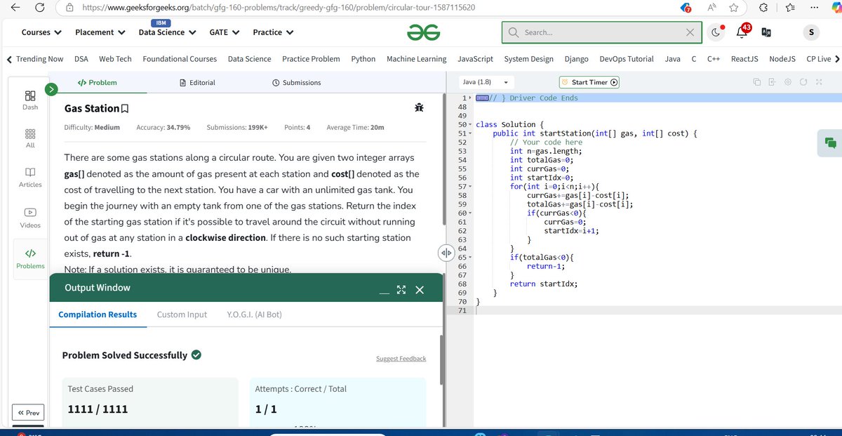 Day 136/160 of #geekstreak2024 by
<a href="/geeksforgeeks/">GeeksforGeeks | Learn to Code</a>
Question :Gas Station  #geekstreak2024 #gfg160 #womenintech