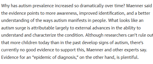 During his autism conference this morning, RFK Jr brought on a middle author from the CDC study, who thinks the rise in autism rates is "real." The senior author of the study, however, is on record that he thinks it's a rise in better diagnosis. Interesting divergence.