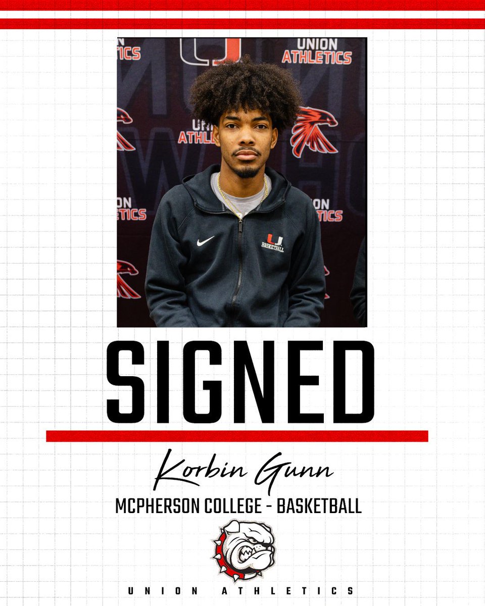 Union Athletics (@union_athletics) on Twitter photo FROM THE STATE FINALS TO THE NEXT LEVEL. 📈🏀
Korbin Gunn is headed to McPherson College to continue his basketball career!
Proud of you, Korbin—keep rising!
#UnionProud #NextLevel #SigningDay
<a href="/Union_Hoops/">Union Basketball</a> FROM THE STATE FINALS TO THE NEXT LEVEL. 📈🏀
Korbin Gunn is headed to McPherson College to continue his basketball career!
Proud of you, Korbin—keep rising!
#UnionProud #NextLevel #SigningDay
<a href="/Union_Hoops/">Union Basketball</a>