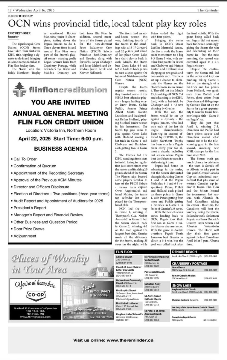 KeystoneJunior's tweet photo. Nice write up in the Flin Flon Reminder. https://t.co/002xKS5uLP