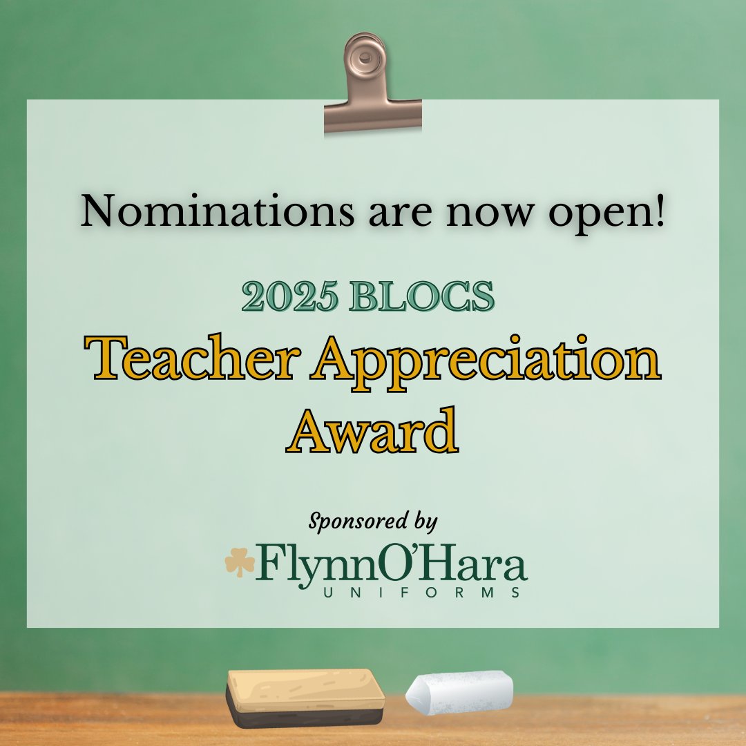 Nominate for BLOCS 2025 Teacher Appreciation Award!

Nominate a teacher who truly makes a difference. The winning teacher will receive a $$ prize and be honored at the 2025 BLOCS Gala on May 29th! 💛

Submit your nomination here: lnkd.in/e2M2Ty_E