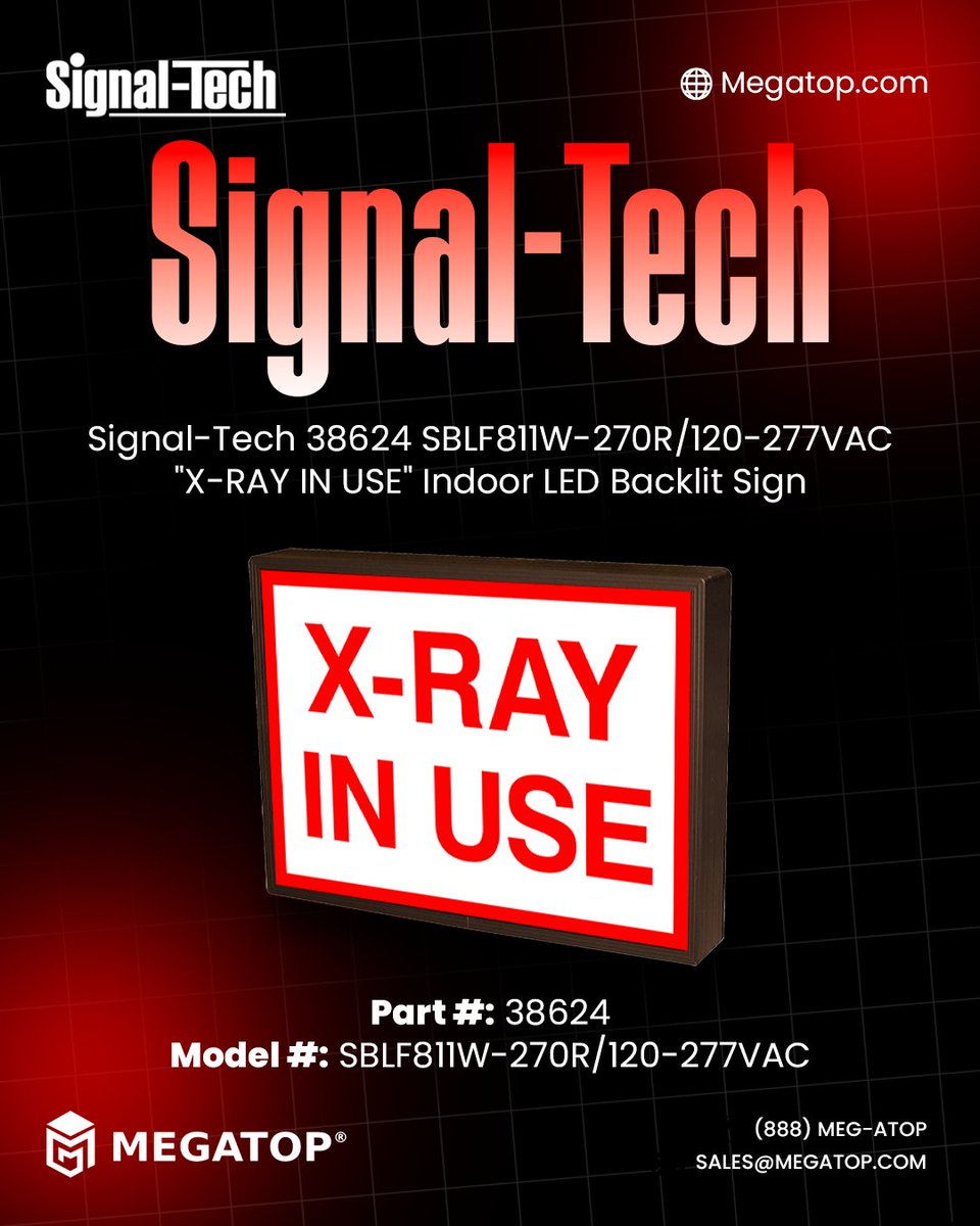 megatopcom's tweet image. Enhance safety and visibility with the Signal-Tech 38624 &quot;X-RAY IN USE&quot; LED sign. Its bright backlit display ensures clear communication in medical environments. Built for durability and efficiency.

Buy now: megatop.com/product/signal…

#megatop #SignalTech #LEDSign #XRaySafety
