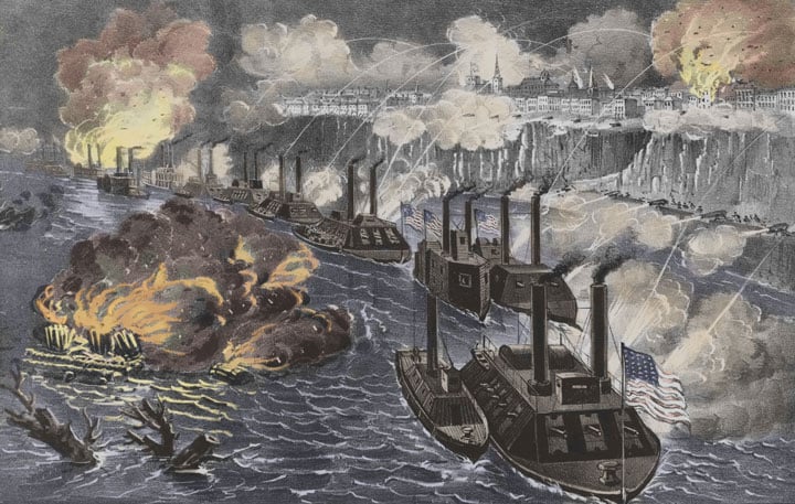 CivilWarLegends's tweet photo. April 16, 1863: Admiral Porter's daring nighttime run past Vicksburg's guns - losing just 1 ship out of 12 - proved the Mississippi could be taken. Sometimes boldness IS the best strategy. #CivilWarHistory https://t.co/rO7KyKFvAH
