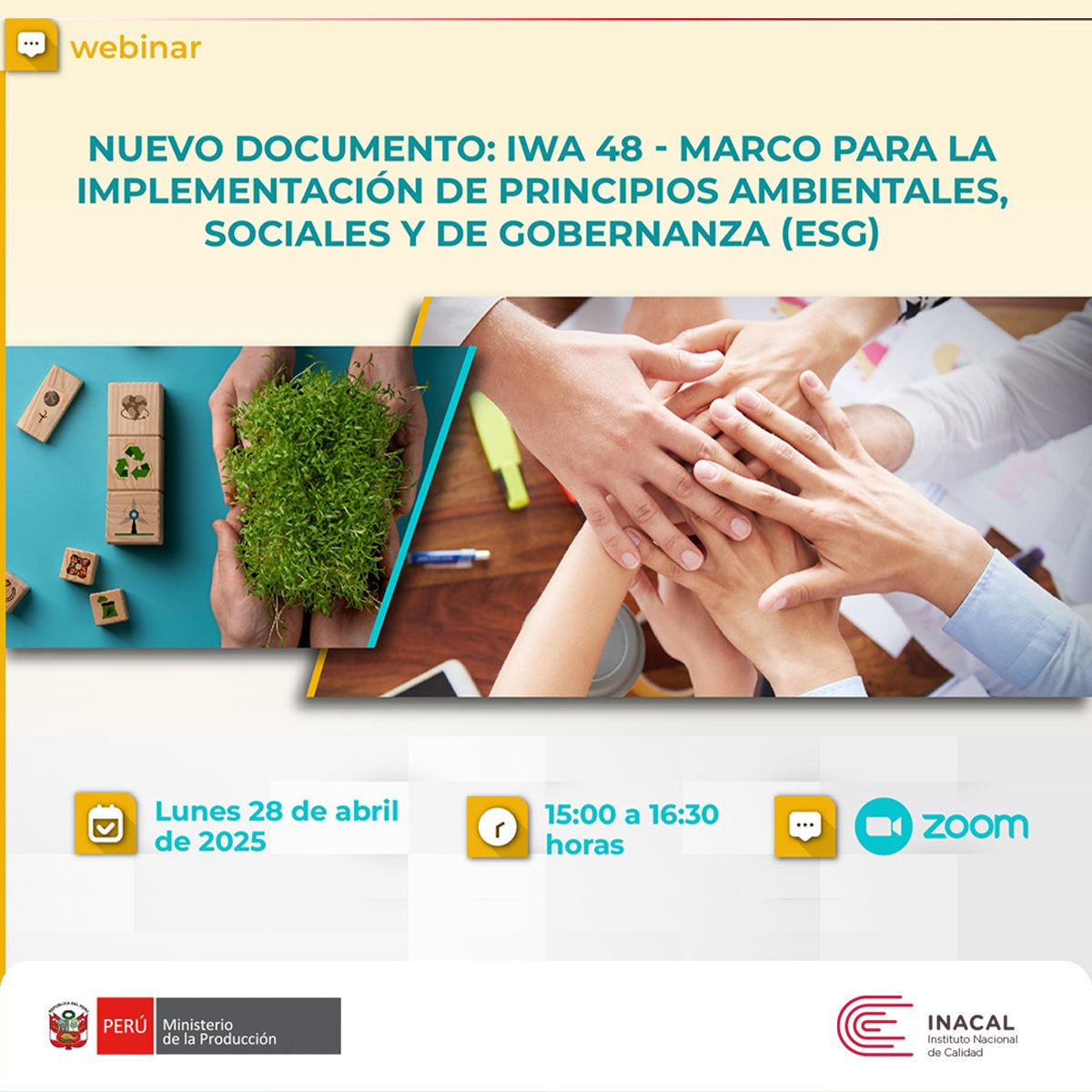 🌿📚 Webinar: “Nuevo documento IWA 48 – Enfoque ESG para organizaciones” El Instituto Nacional de Calidad (Inacal) te invita a ser parte de este evento virtual, donde se presentarán los lineamientos del reciente documento IWA 48 gob.pe/institucion/in…