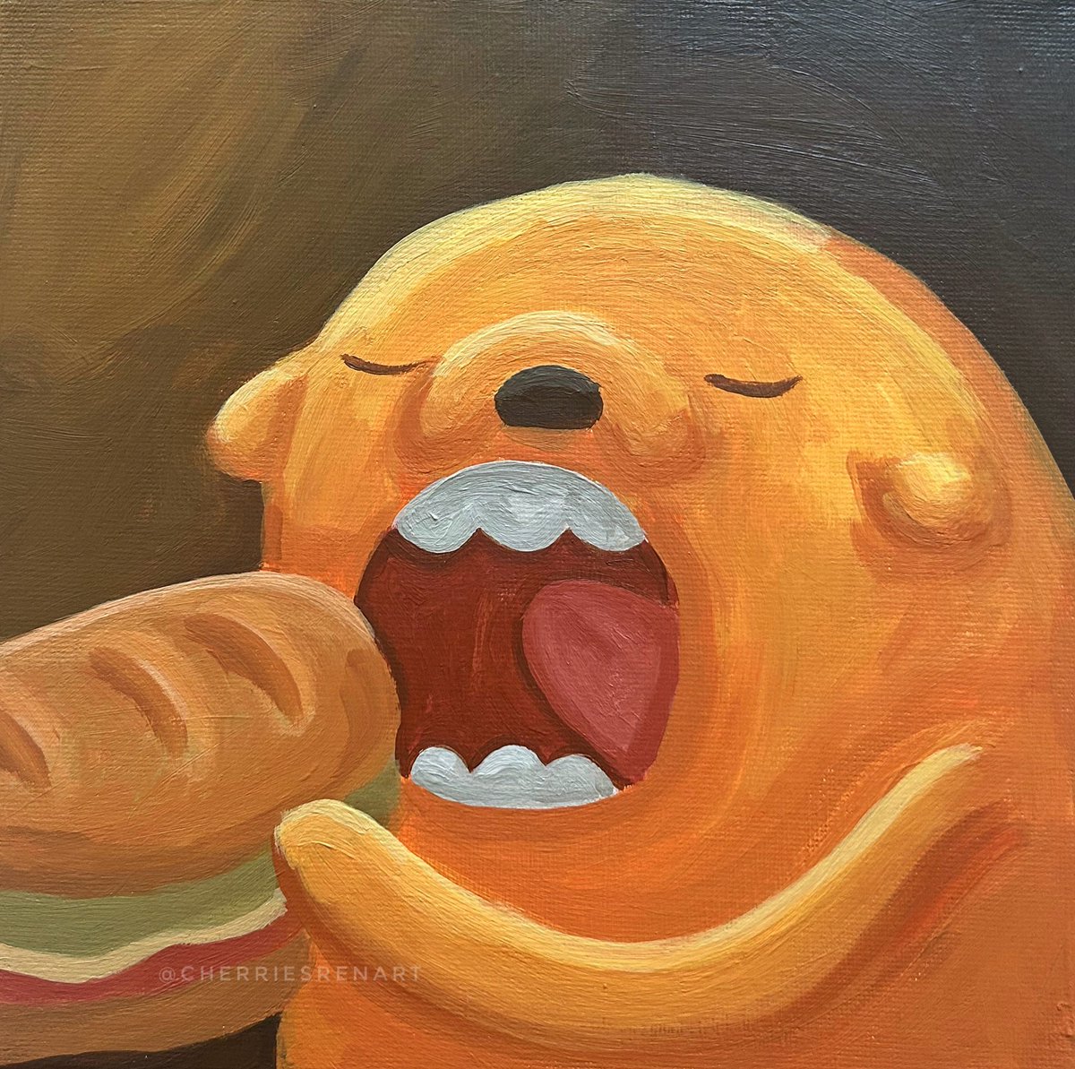 cherriesren's tweet photo. big bite!!
20x20cm acrylic on canvas painting for sale :3 https://t.co/jAGlYJtAYT