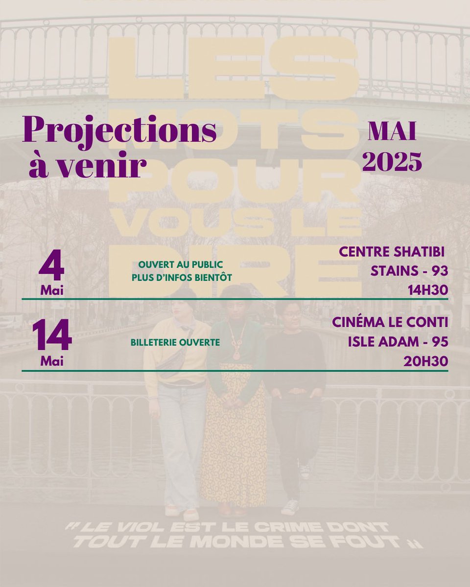 FilmLMPVLD's tweet photo. PROJECTION DU MOIS DE MAI 💚💜
Nouvelle opportunité pour voir le film
 🔗 Lien en Bio le 14 Mai - ISLE ADAM 
Les infos pour Stains arriveront bientôt
Merci de nous aider à faire vivre notre film 🙏

#Projection #Cinéma #FilmEngagé #Agenda #Film #ProjectionFilm #CinéDébat https://t.co/V7qdp3Cbk7