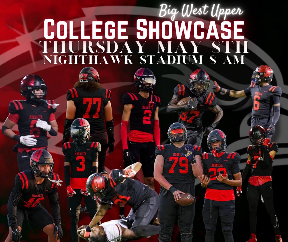 ⚠️ SAVE THE DATE ⚠️ 
Big West Upper College Showcase kicks off right here at Murrieta Valley High School May 8th at 8 AM! 🦅 
Top talent in the area to be evaluated by over 50 colleges!