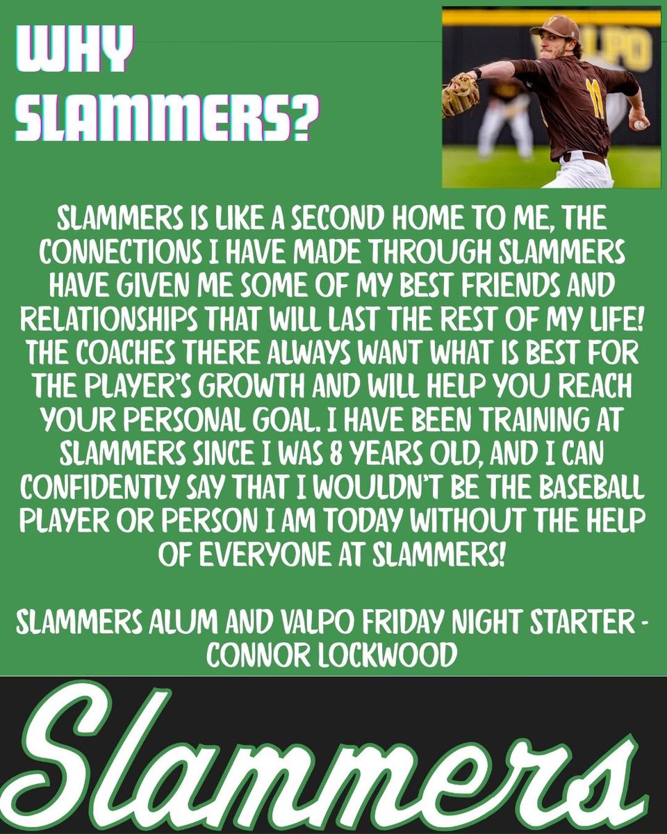 Slammers (@slammers_hs_il) on Twitter photo ⚾️ Why Slammers Wednesday ⚾️
We hear from <a href="/ValpoBaseball/">Valpo Baseball</a> Friday night starter and Slammers Alum <a href="/connor_lockwood/">Connor Lockwood</a> on “Why Slammers” and what Slammers did for him!
Thank you Connor and keep shoving!
#EarnIt #DominateTheDay #We>Me #Family ⚾️ Why Slammers Wednesday ⚾️
We hear from <a href="/ValpoBaseball/">Valpo Baseball</a> Friday night starter and Slammers Alum <a href="/connor_lockwood/">Connor Lockwood</a> on “Why Slammers” and what Slammers did for him!
Thank you Connor and keep shoving!
#EarnIt #DominateTheDay #We>Me #Family