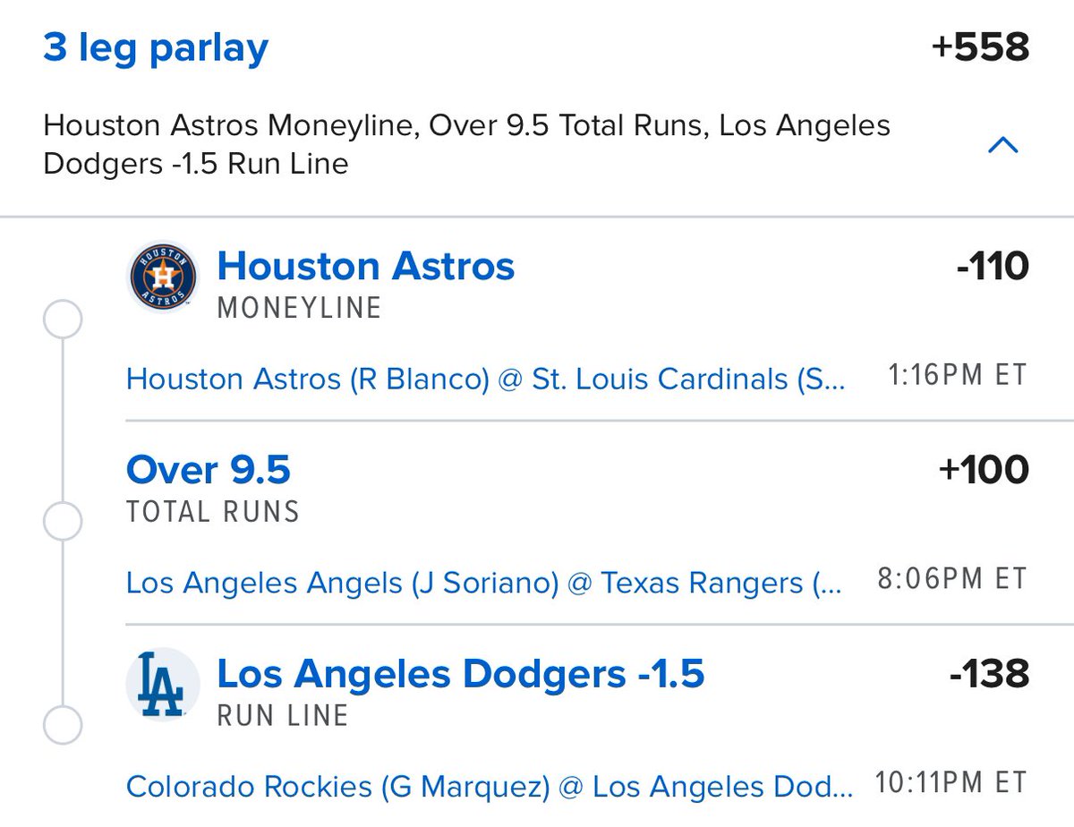 degen_betting's tweet photo. #MLB PARLAY ⚾️⚾️

+558 odds ‼️

Some afternoon action here so make sure to LOCK IT IN! https://t.co/h2KI9ZGKUx
