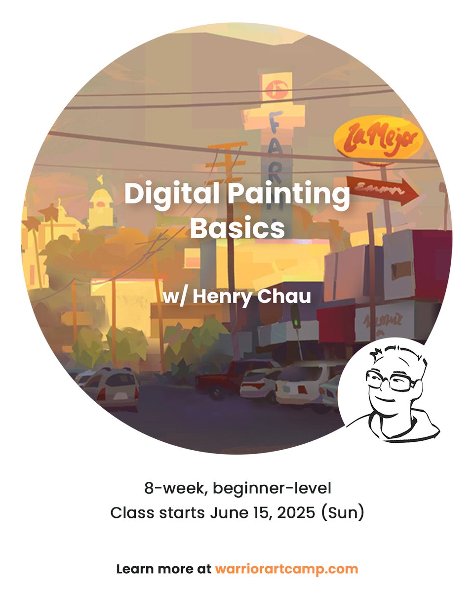 warriorartcamp's tweet photo. Henry Chau (@henrychaupaints) is back to teach his class, Digital Painting Basics, in June! ☀️

Registration tomorrow (April 17th) at 12pm 😍 Learn more via our website✨ https://t.co/EhzyMVB7wB