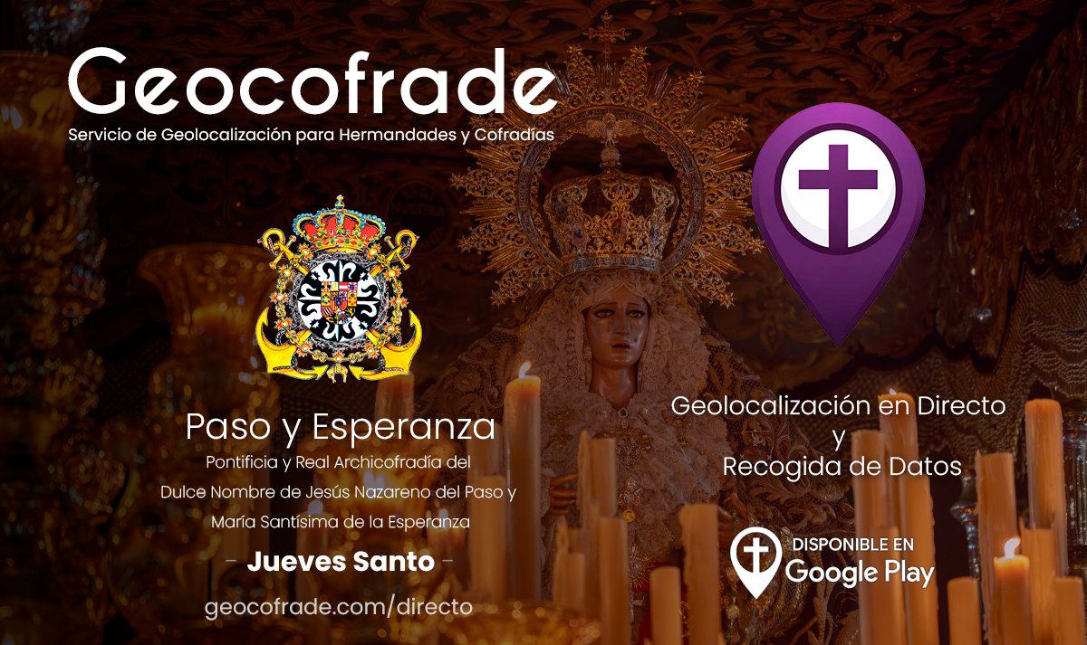 geocofrade's tweet photo. 🔴 La Archicofradía del @pasoyesperanza también contará mañana con nuestro servicio de geolocalización y recogida de datos.

Podrás consultar la información en tiempo real de la cabeza de procesión y de cada trono en nuestra web y en nuestra App para Android. #CofradíasMLG

👉 https://t.co/SG20H16ckD