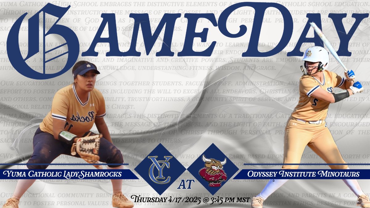 Kodi Leigh (@kodi5_softball) on Twitter photo Yuma Catholic is traveling to Buckeye to take on Odyssey Institute on Thursday, 4/17/2025. Catch the game live at 3:45 p.m. MST or watch @trujillosports on YouTube.
<a href="/NCSA_Softball/">NCSA Softball</a> <a href="/NCSACoachDaily/">Jess Daily</a> <a href="/ByronJarred/">Byron Jarred Lackey</a> <a href="/928nxtlvlmedia/">Francisco Dominguez</a> <a href="/Coach_Ochoa8/">Erick Ochoa</a> Yuma Catholic is traveling to Buckeye to take on Odyssey Institute on Thursday, 4/17/2025. Catch the game live at 3:45 p.m. MST or watch @trujillosports on YouTube.
<a href="/NCSA_Softball/">NCSA Softball</a> <a href="/NCSACoachDaily/">Jess Daily</a> <a href="/ByronJarred/">Byron Jarred Lackey</a> <a href="/928nxtlvlmedia/">Francisco Dominguez</a> <a href="/Coach_Ochoa8/">Erick Ochoa</a>