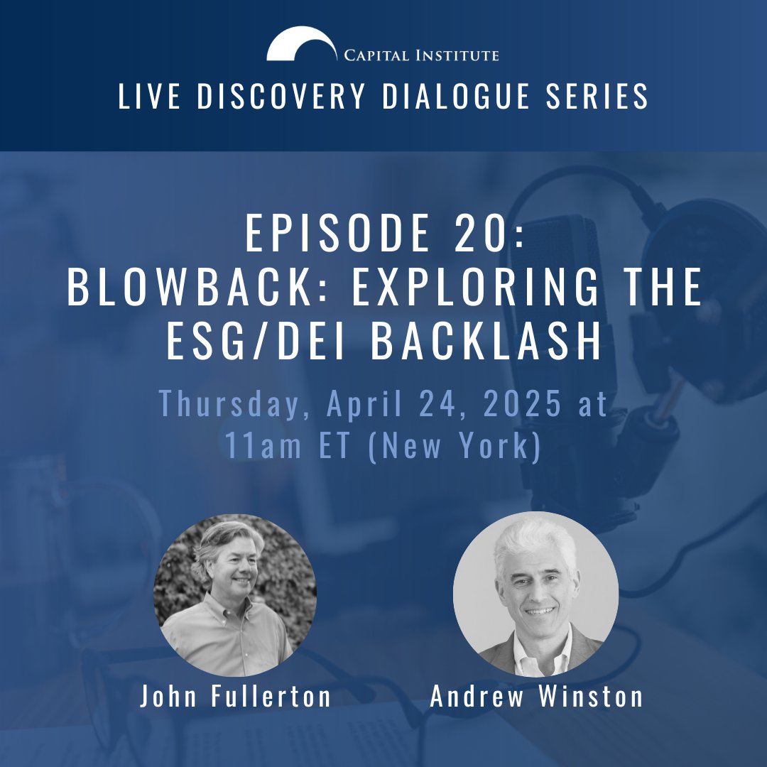 Capital Institute (@capinstitute) on Twitter photo The #ESG and #DEI blowback is real—and it’s challenging today's landscape of responsible business.
Join <a href="/AndrewWinston/">Andrew Winston</a> and John Fullerton next Thursday, April 24th at 11am ET (New York) for a timely discussion on the ESG and DEI backlash. RSVP 👉 capitalinstitute.org/discovery-dial… The #ESG and #DEI blowback is real—and it’s challenging today's landscape of responsible business.
Join <a href="/AndrewWinston/">Andrew Winston</a> and John Fullerton next Thursday, April 24th at 11am ET (New York) for a timely discussion on the ESG and DEI backlash. RSVP 👉 capitalinstitute.org/discovery-dial…