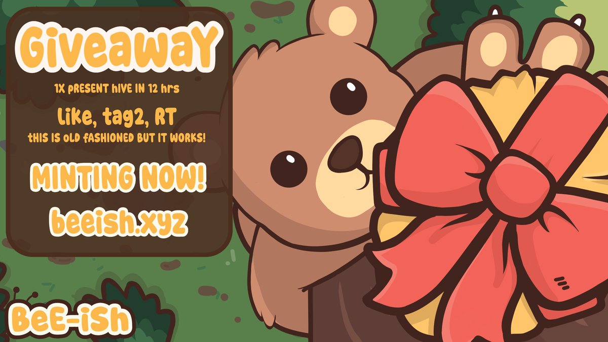 GIVEAWAY!

1 X PRESENT HIVE IN 12HRS

TAG2 "FRIENDS" , LIKE AND RT

I'M <a href="/bearish_af/">BEARISH</a> ON <a href="/BeeishNFT/">beeish ✳️</a>