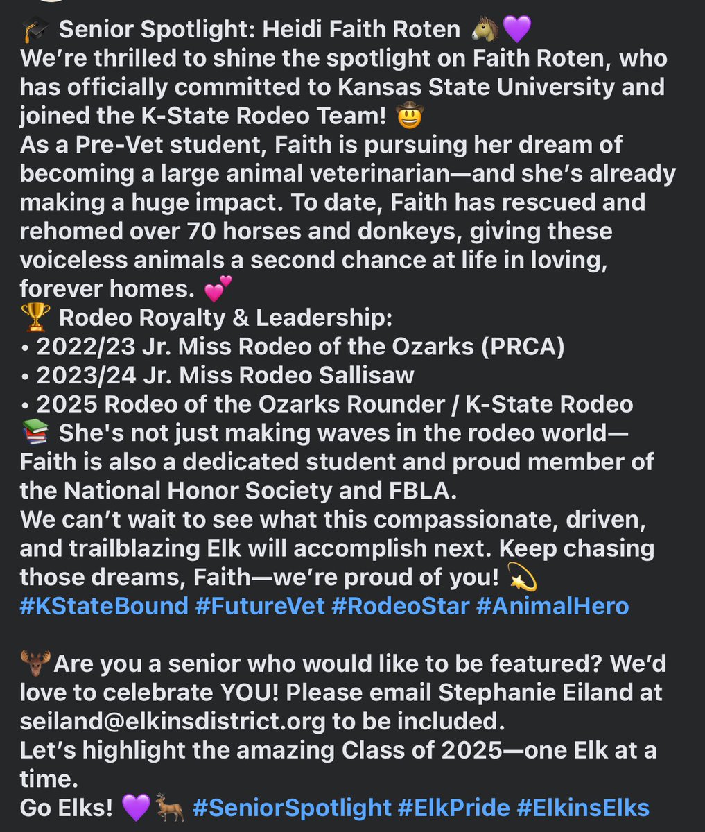 RotenCrystal's tweet photo. Proud of our girl, Faith Roten! Proof 1 person can make a positive difference in the ๐! Go get emโ kid! ๐ #FutureVet #Kstate #KstateRodeo #PRCArodeoQueen #Honorstudent #HammerheadCasonRoten @CasonRoten2027 https://t.co/pThAhxNpUz